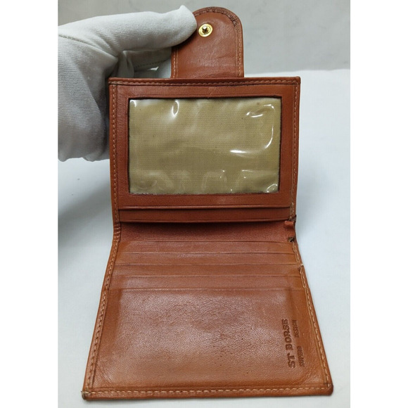 Saint Borse Black Leather Kisslock Framed Credit Card ID Window Bifold Wallet - Picture 9 of 15